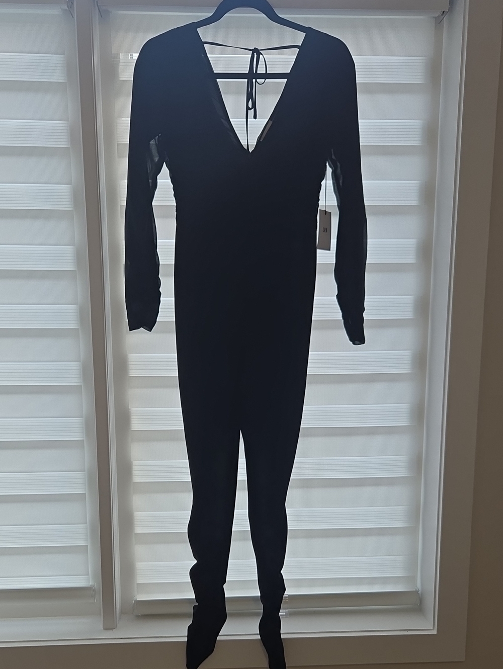 LPA Black Long-Sleeve V-Neck Jumpsuit